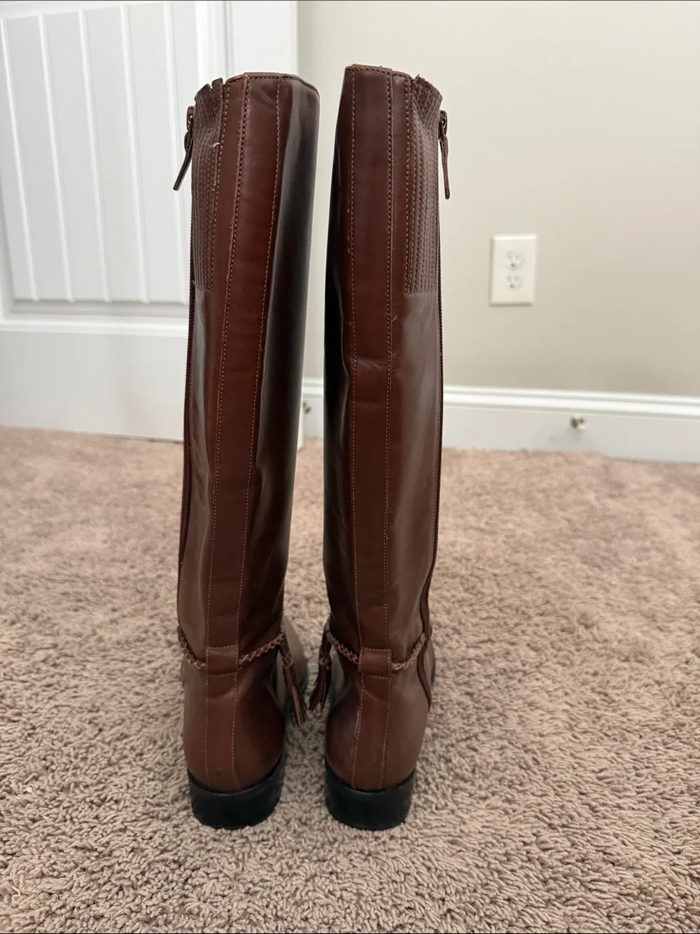 Talbots Brown Leather Over-the-Knee Boots with Chain Accent